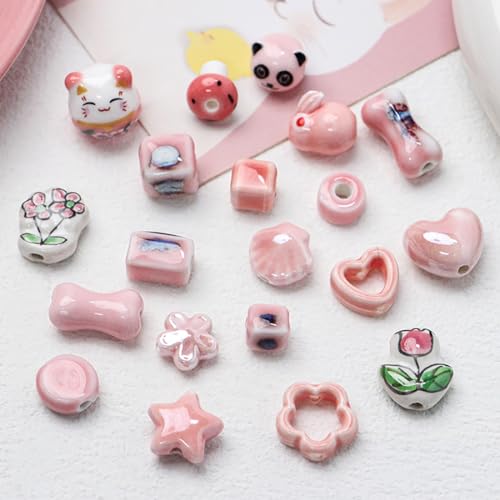 Decoendiy 30Pcs Pink Ceramic Beads,Chinese Special Porcelain Beads,Animal Shape Ceramic Beads,Bulk Beads for DIY Earrings Necklaces Bracelets for Jewelry Pendants Making Home Hanging Decorations - Image 3