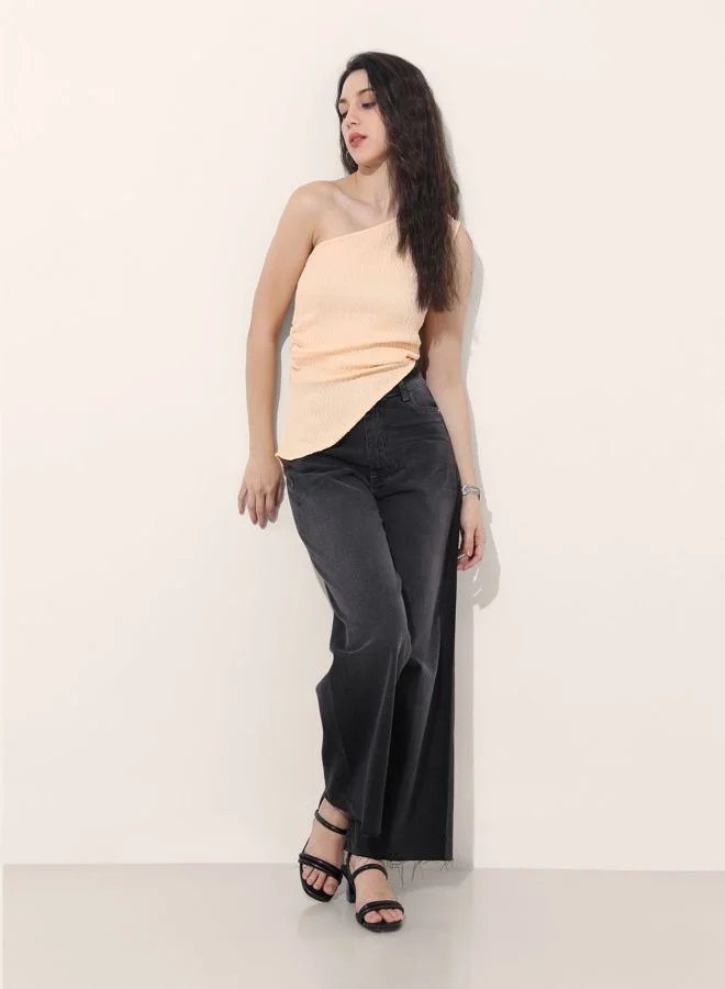 مرفوعة Women Regular Fit Textured One Shoulder Sleeveless One Shoulder Top