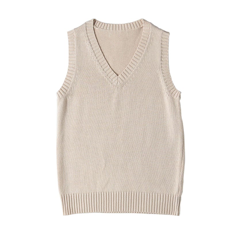 ZUEVI Women's Sweater Vest Classic V Neck Uniform Pullover Knitwear Tops Sleeveless Knitted Sweaters Vests(Apricot-M) - Image 1