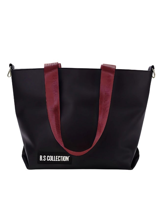 B.S COLLECTION Tote Bag for Women in Double-Face Leather and Fabric Lightweight, Elegant & Practical for Work and University - Burgundy - Image 5