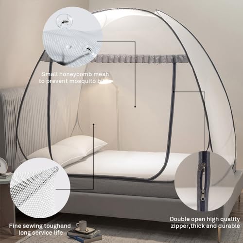 Mengersi Mosquito Net Tent for Bed,Pop-Up Bed Canopy with Net Bottom,Mosquito Netting Bed Tent for Kids Girls Boys,Bed,Suit for Indoor Outdoor (Twin, Gray),CAN3023114 - Image 4