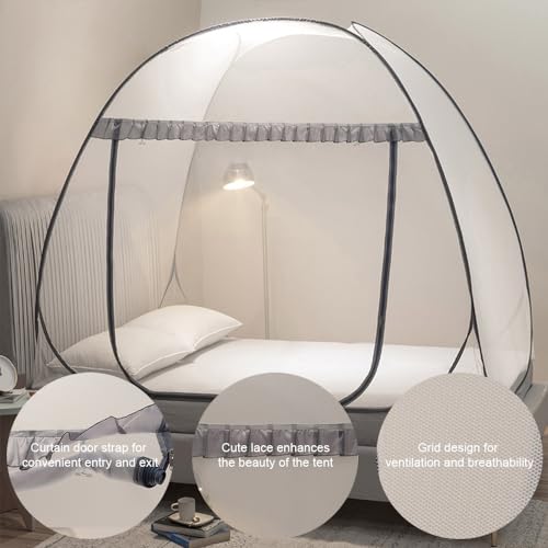 Mengersi Mosquito Net Tent for Bed,Pop-Up Bed Canopy with Net Bottom,Mosquito Netting Bed Tent for Kids Girls Boys,Bed,Suit for Indoor Outdoor (Twin, Gray),CAN3023114 - Image 5