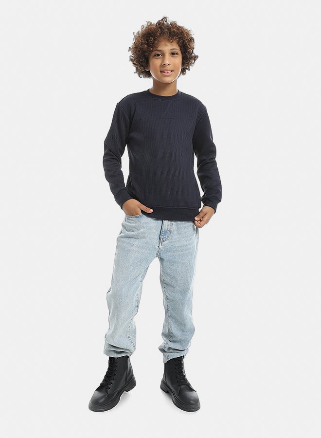 Andora Self Patterened Navy Long Sleeves Pullover_Navy - Image 2