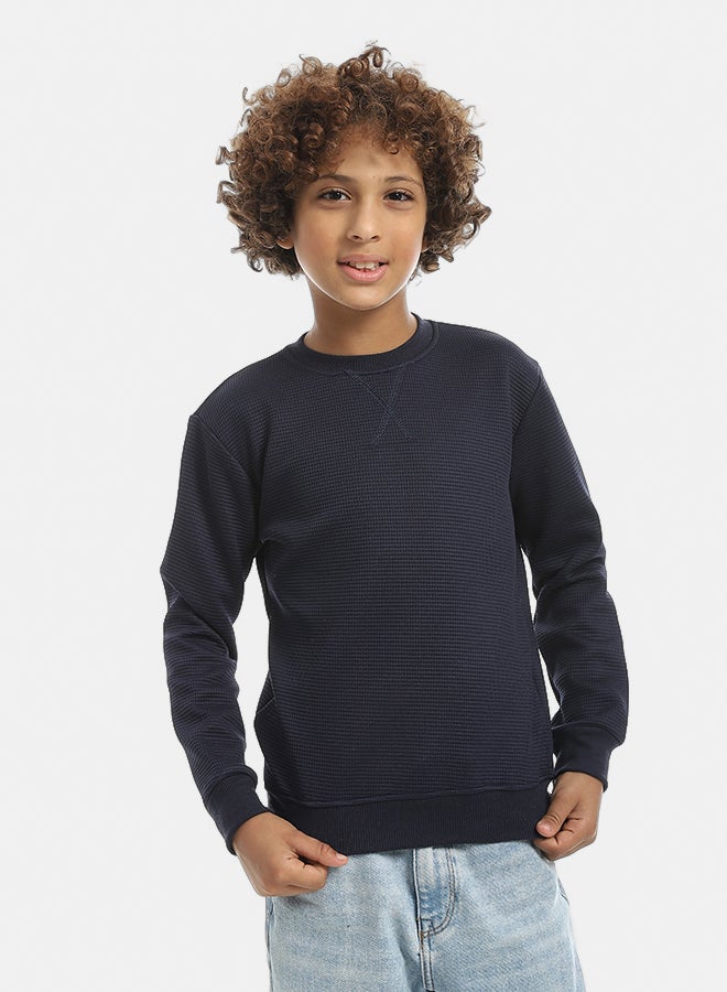 Andora Self Patterened Navy Long Sleeves Pullover_Navy - Image 1