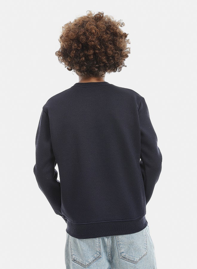 Andora Self Patterened Navy Long Sleeves Pullover_Navy - Image 4