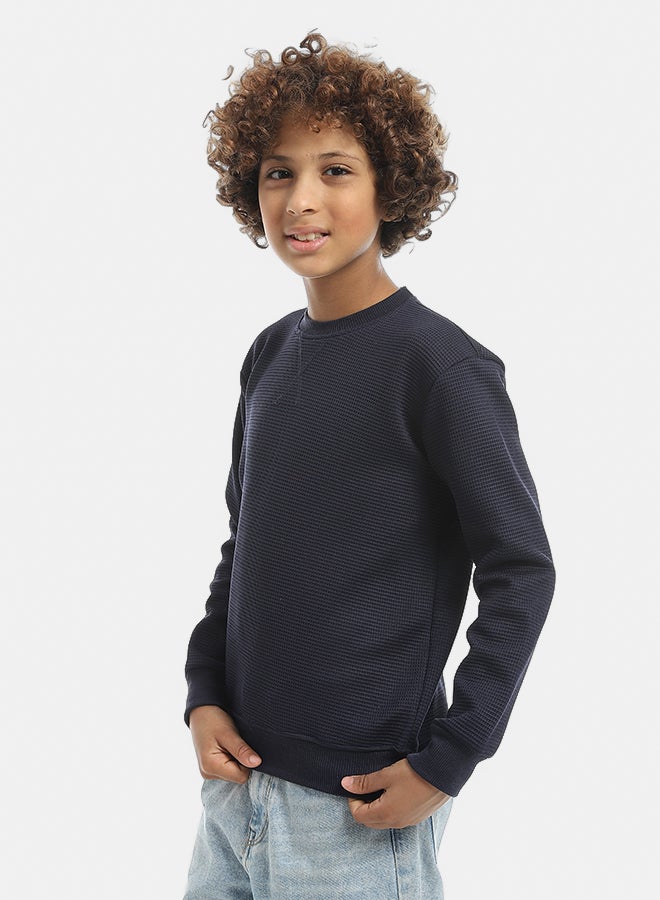Andora Self Patterened Navy Long Sleeves Pullover_Navy - Image 5