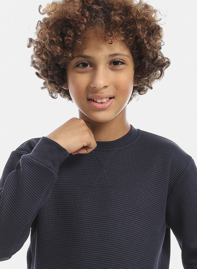 Andora Self Patterened Navy Long Sleeves Pullover_Navy - Image 3