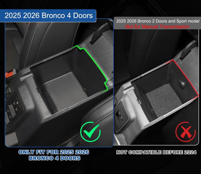 GZSH 2026 Upgrade Center Console Organizer fit for 2025 2026 Ford Bronco 4 Door Bronco Center Console Storage with Rubber Mats for Ford Bronco 2025+ Storage Accessories|Not for 2 Dooor/Manual/Sport Model| - Image 2