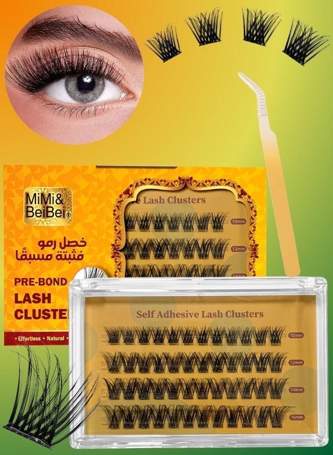 MiMi & BeiBei 48Pcs Pre Bond Lash Clusters Self Adhesive Eyelashes Clusters Kit, False Eyelashes D Curl Pre Glued Lash Clusters Wispy Lashes Kit with Tweezers, Press On Glueless Lash Extension Set 10/12/14/16mm - Image 1