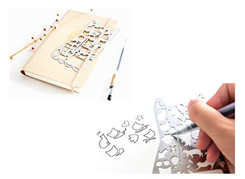 ALIMITOPIA Bullet Journal Stencil Set,Ruler Drawing Painting Hollow Template Icon Tools DIY Kit for Scrapbook Album Card Planner Journal Making(Stainless Steel,4pcs with Different Icons) - Image 5