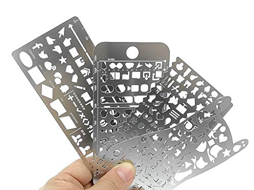 ALIMITOPIA Bullet Journal Stencil Set,Ruler Drawing Painting Hollow Template Icon Tools DIY Kit for Scrapbook Album Card Planner Journal Making(Stainless Steel,4pcs with Different Icons) - Image 2