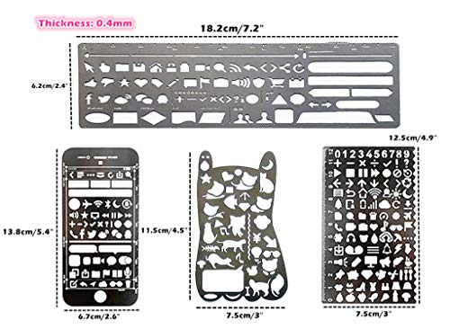 ALIMITOPIA Bullet Journal Stencil Set,Ruler Drawing Painting Hollow Template Icon Tools DIY Kit for Scrapbook Album Card Planner Journal Making(Stainless Steel,4pcs with Different Icons) - Image 3