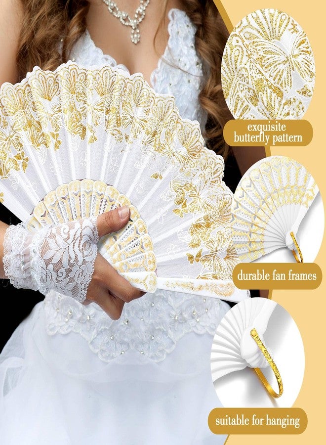 Geelin 50 Pcs Hand Lace Foldable Fans Bulk for Women with Organza Bag Lace Folded Hand European Retro Fan Bridal Dancing Prop Wedding Party Favors for Dancing Tea Party (White,Butterfly) - Image 3