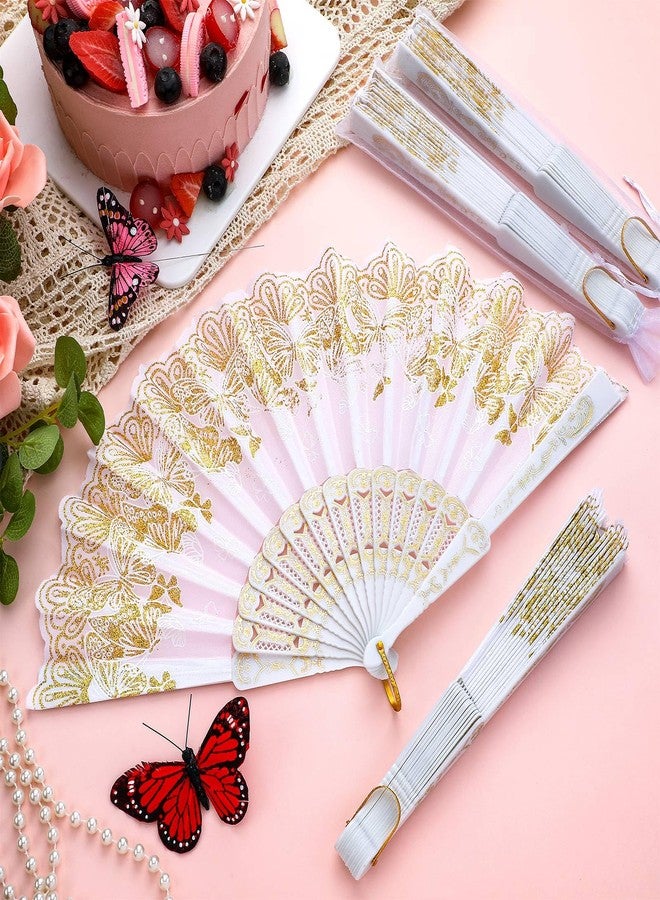 Geelin 50 Pcs Hand Lace Foldable Fans Bulk for Women with Organza Bag Lace Folded Hand European Retro Fan Bridal Dancing Prop Wedding Party Favors for Dancing Tea Party (White,Butterfly) - Image 5