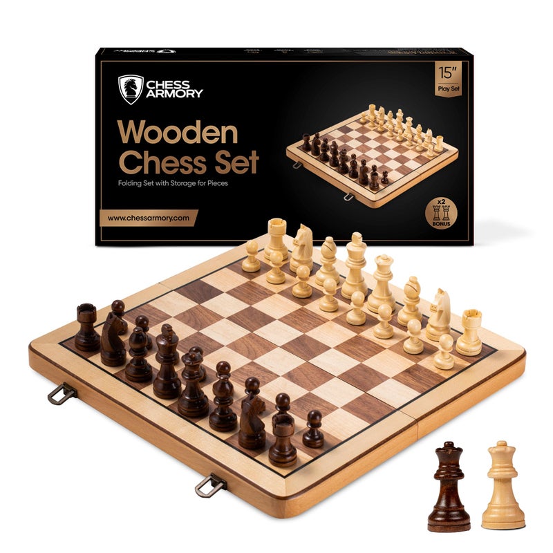 Chess Armory Wooden Chess Set 15 Inch  Premium Beech Wood Handcrafted Game Board for Adults and Kids with Extra Queen Pieces and Storage Box  Ideal for Home and Travel  NonMagnetic - Image 3