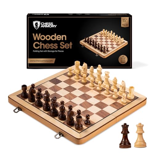 Chess Armory Wooden Chess Set 15 Inch  Premium Beech Wood Handcrafted Game Board for Adults and Kids with Extra Queen Pieces and Storage Box  Ideal for Home and Travel  NonMagnetic - Image 1