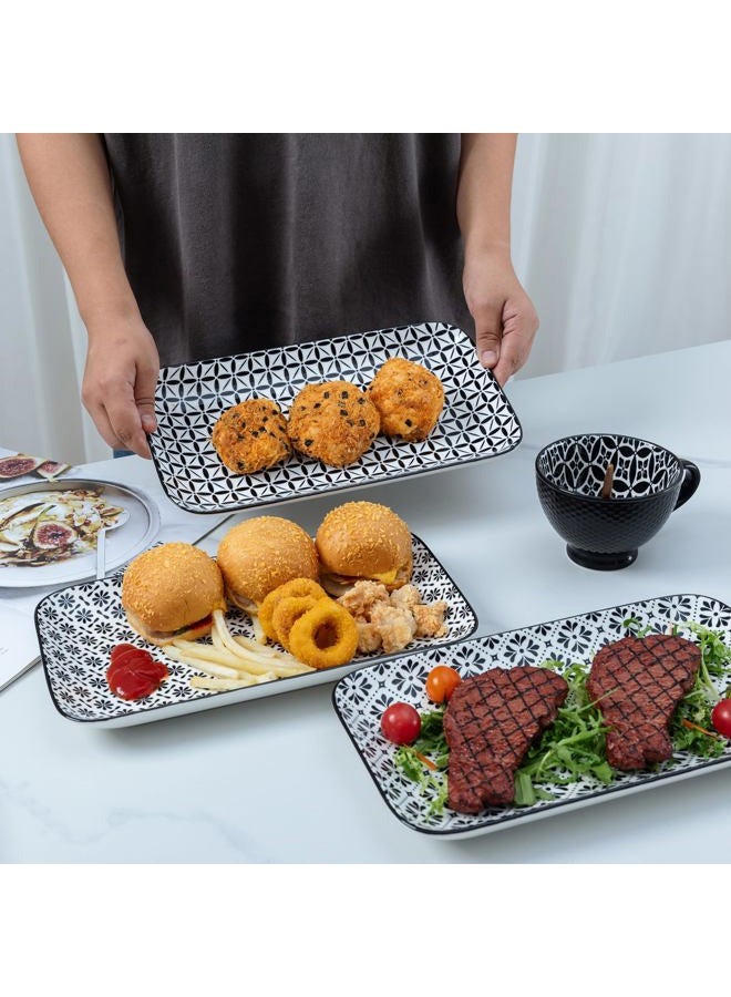 LEHAHA Serving Platters Set of 4, 12" Inch Rectangular Tray, Serving Dishes for Entertaining, Ceramic Serving Trays for Serving Food for Party and Cookies, Microwave & Dishwasher Safe, Black - Image 3