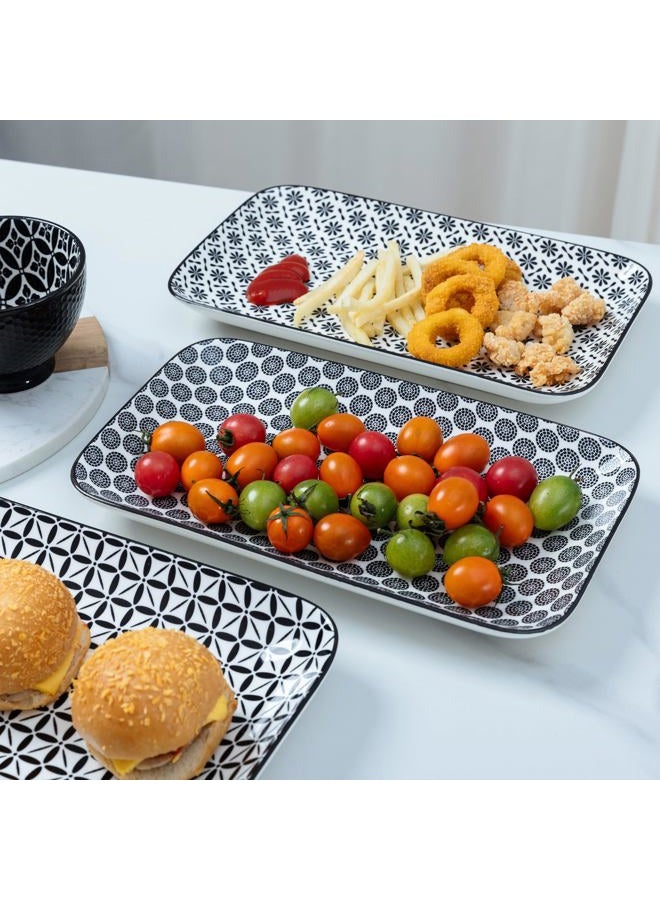 LEHAHA Serving Platters Set of 4, 12" Inch Rectangular Tray, Serving Dishes for Entertaining, Ceramic Serving Trays for Serving Food for Party and Cookies, Microwave & Dishwasher Safe, Black - Image 2