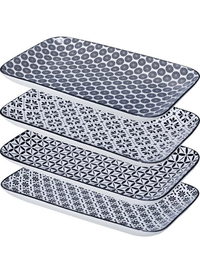 LEHAHA Serving Platters Set of 4, 12" Inch Rectangular Tray, Serving Dishes for Entertaining, Ceramic Serving Trays for Serving Food for Party and Cookies, Microwave & Dishwasher Safe, Black - Image 1