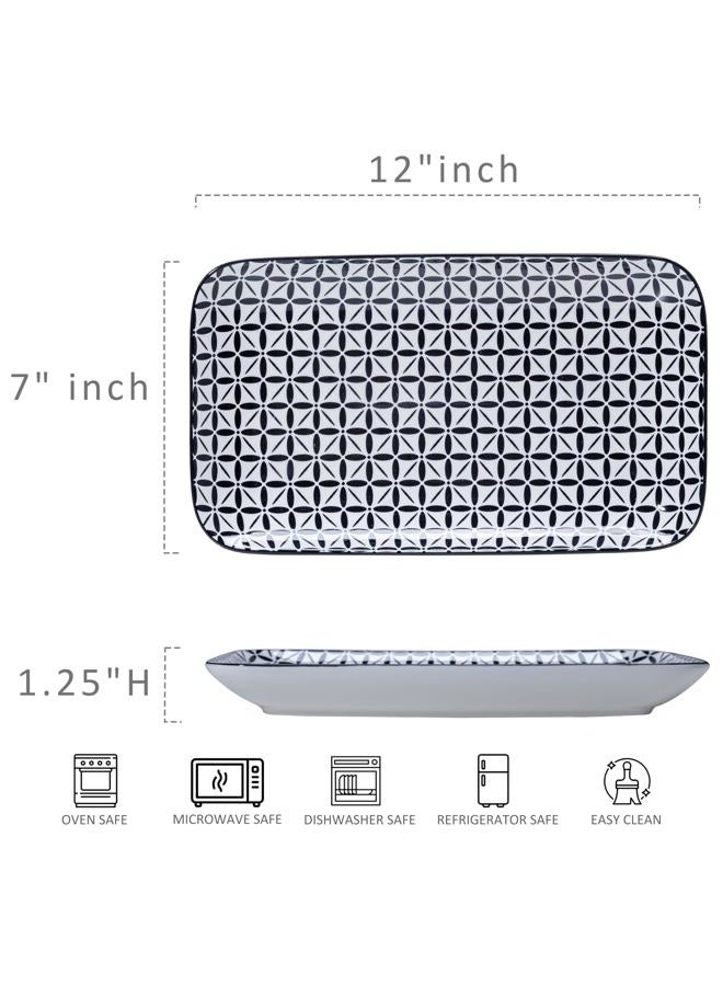 LEHAHA Serving Platters Set of 4, 12" Inch Rectangular Tray, Serving Dishes for Entertaining, Ceramic Serving Trays for Serving Food for Party and Cookies, Microwave & Dishwasher Safe, Black - Image 5