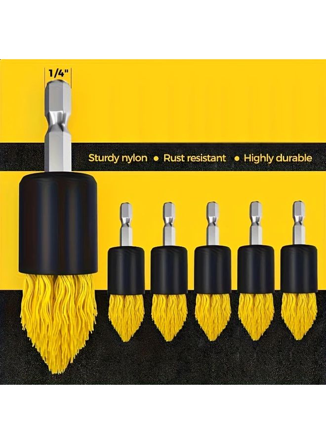 Multipurpose 3 Piece Drill Brush Attachment Set With Extension Accessory For Bathroom Grout Floors Bathtub Shower Tiles Kitchen And Car Corners Brick Stone Brush Yellow - Image 1
