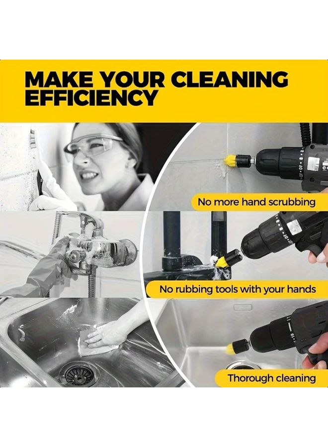 Multipurpose 3 Piece Drill Brush Attachment Set With Extension Accessory For Bathroom Grout Floors Bathtub Shower Tiles Kitchen And Car Corners Brick Stone Brush Yellow - Image 3