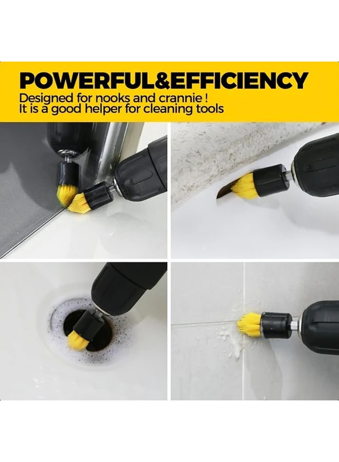 Multipurpose 3 Piece Drill Brush Attachment Set With Extension Accessory For Bathroom Grout Floors Bathtub Shower Tiles Kitchen And Car Corners Brick Stone Brush Yellow - Image 4