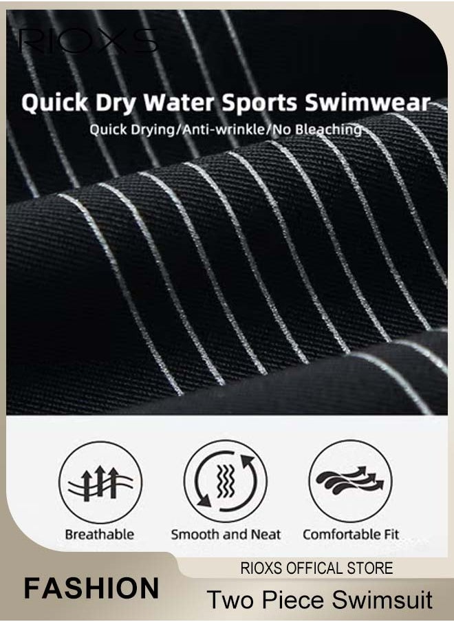RIOXS Men's Two Piece Rash Guard Swimsuit, Comfy Swimming Tops And Shorts, Water Sport Swimsuit, Sun Protection Bathing Suits, Short Sleeve Swimwear, Men's Swim Top And Trunks For Beach Swimming Surfing(Style 2)  - Image 4