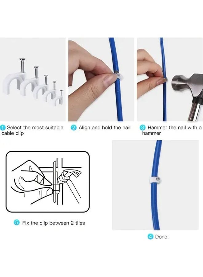 White Cable Clips with Nails Heavy Duty Cord Clamps 5mm 100pcs 8mm 100pcs for Wires - Image 4