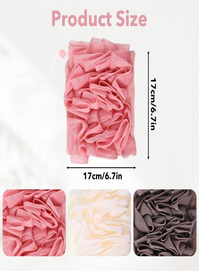 WJIAAA Loofah Washcloth Combo, 3 Pack 2-in-1 Exfoliating Shower Pouf Soap Pocket Drawstring Exfoliation Mesh Ball Hold Bar Soap Loofah Washcloth Body Wash Cleansing Smooth Skin(Beige+Coffee+Pink) - Image 4