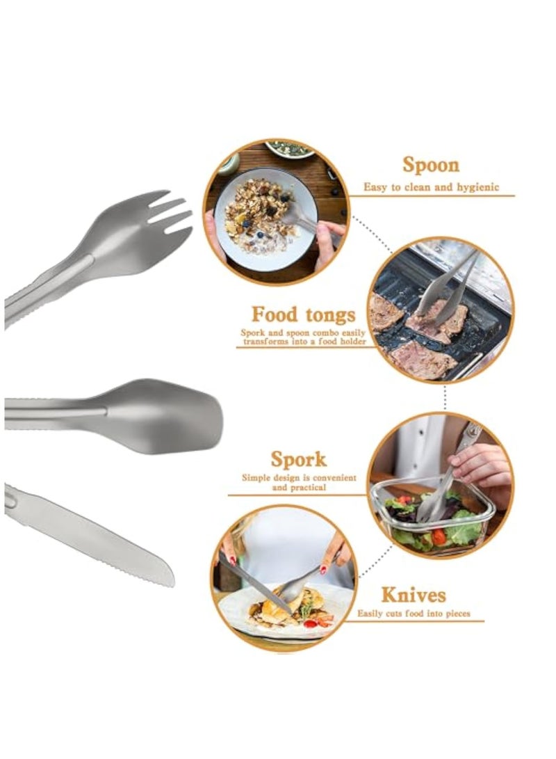 KASTWAVE Portable Travel Silverware Set, 5-in-1 Camping Utensils, Detachable Cutlery, Stainless Steel Flatware Multitool Set, Tongs Fork Spoon Knife, Reusable Travel Cutlery Set for Backpacking Hiking Picnics  - Image 2