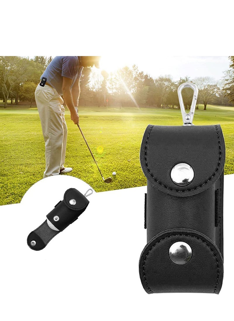SYOSI Vintage Leather Golf Ball Pouch, Tee Holder Tool Carrier with Carabiner PU Waist Outdoor, for Bag Belt Portable waterproof Lightweight Perfect for Practice(Black)  - Image 4