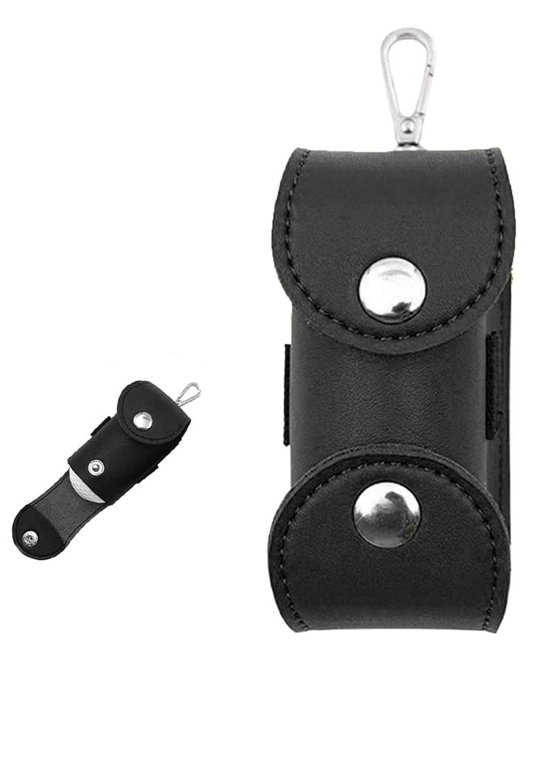 SYOSI Vintage Leather Golf Ball Pouch, Tee Holder Tool Carrier with Carabiner PU Waist Outdoor, for Bag Belt Portable waterproof Lightweight Perfect for Practice(Black)  - Image 2