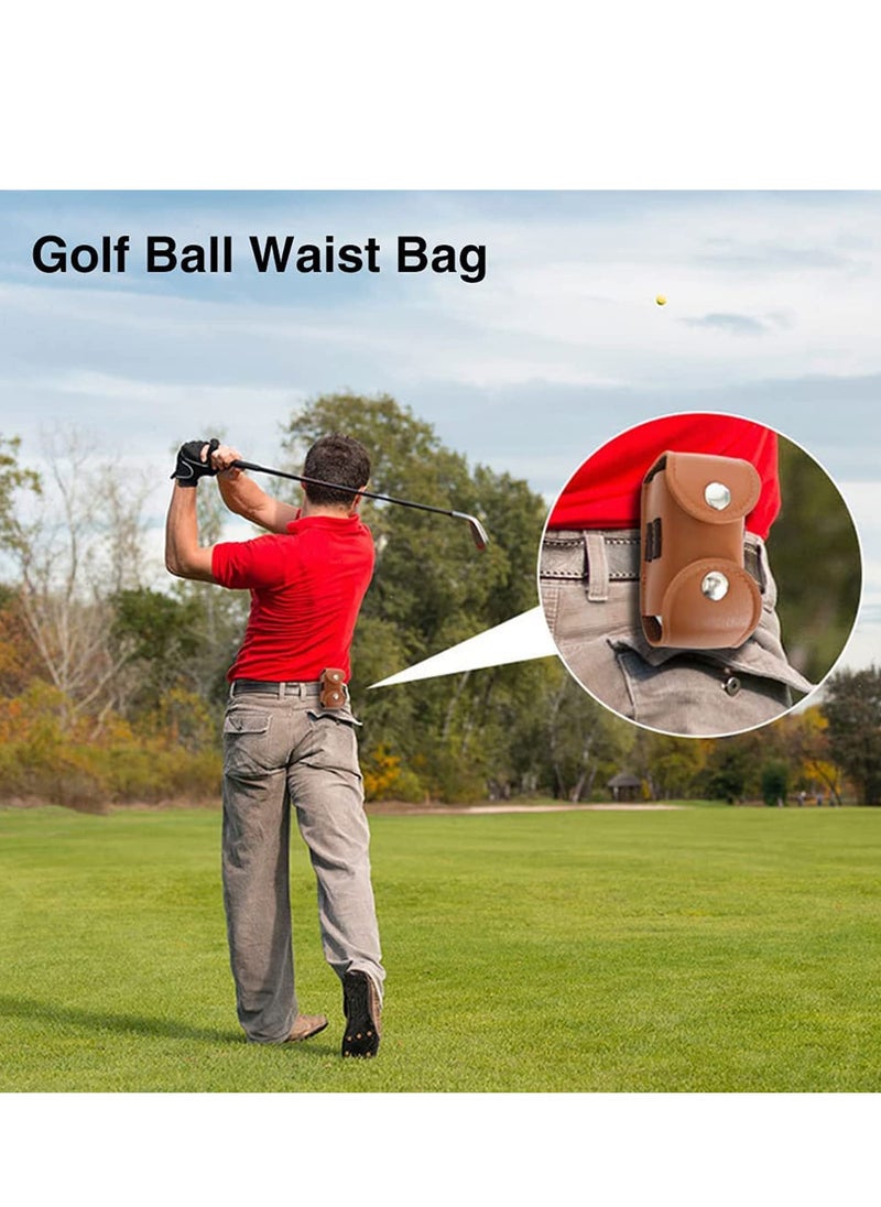 SYOSI Vintage Leather Golf Ball Pouch, Tee Holder Tool Carrier with Carabiner PU Waist Outdoor, for Bag Belt Portable waterproof Lightweight Perfect for Practice(Black)  - Image 3