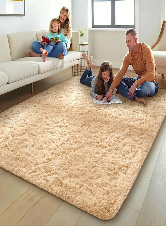 Ophanie Beige Rugs for Living Room Bedroom, 5x8 Fluffy Fuzzy Furry Carpet, Plush Soft Shaggy Bedside Indoor Floor Area Rug for Kids Girls Boys Baby Teen Dorm Nursery Home Decor Aesthetic - Image 3