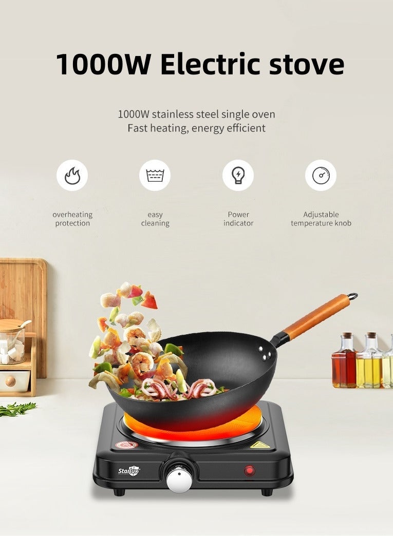 STARLUX Hot Plate, 1000W Portable Electric Stove for Cooking with 5 Levels Adjustable Temperature & Knob Control,Countertop Single Coil Burner Cast Iron Cooktop for All Cookwares Home Camp RV - Image 2