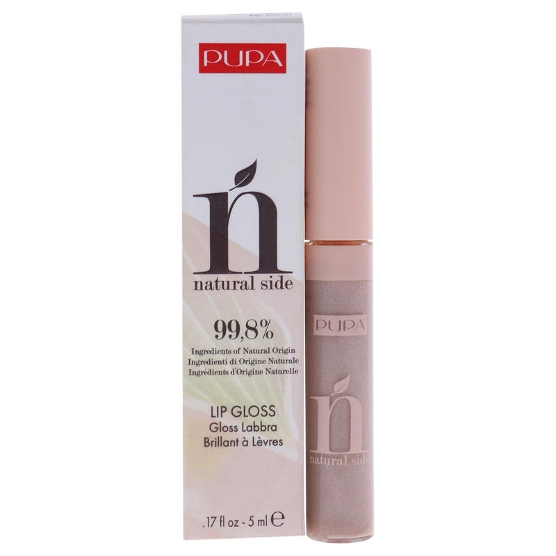 Pupa Milano Natural Side Lip Gloss - High Shine And Color Payoff - Nourishing Formula - Made With Natural Ingredients - Enriched With Oils To Moisturize The Lips - 001 Light Rose - 0.17 OZ