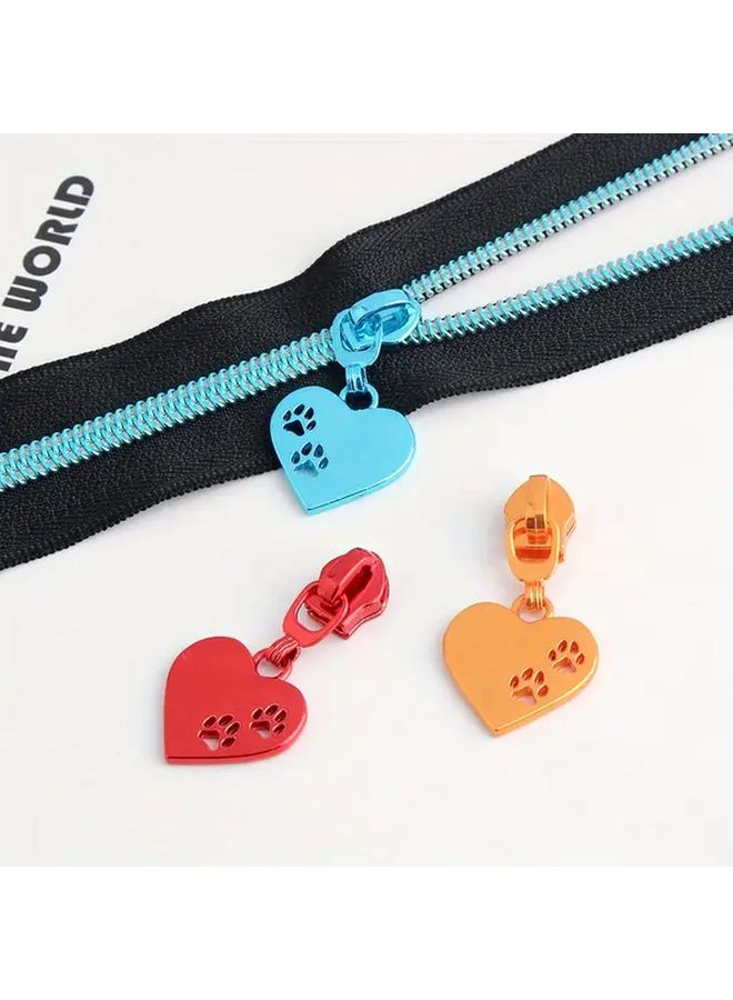 Green Zipper Pull Tabs Kit 2 Yards Fabric 5 Metal Heart Pulls For Bags Wallets DIY - Image 3