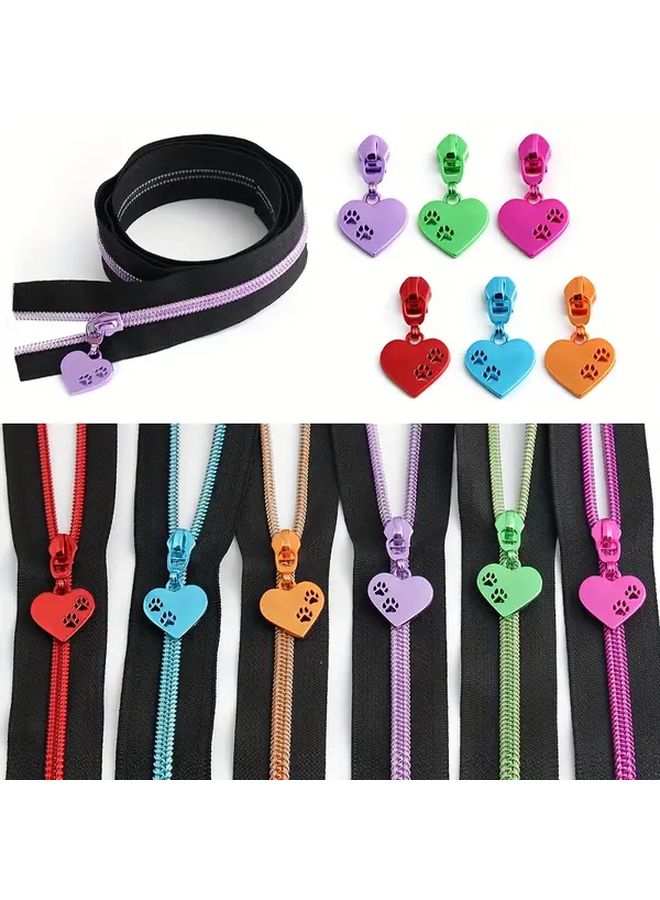 Green Zipper Pull Tabs Kit 2 Yards Fabric 5 Metal Heart Pulls For Bags Wallets DIY - Image 1