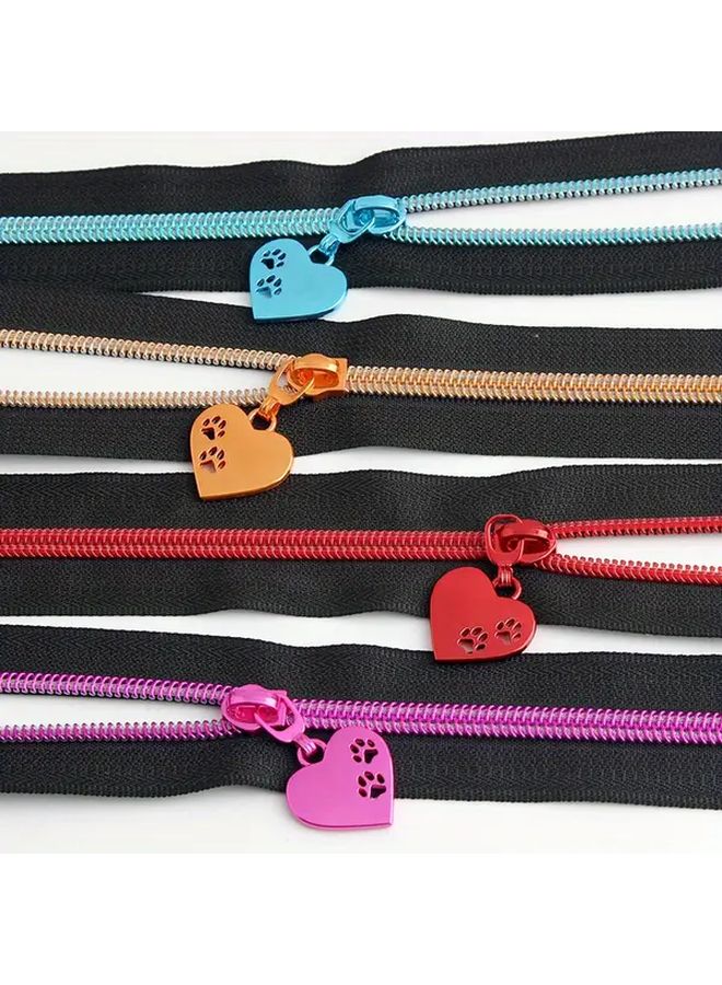 Green Zipper Pull Tabs Kit 2 Yards Fabric 5 Metal Heart Pulls For Bags Wallets DIY - Image 5