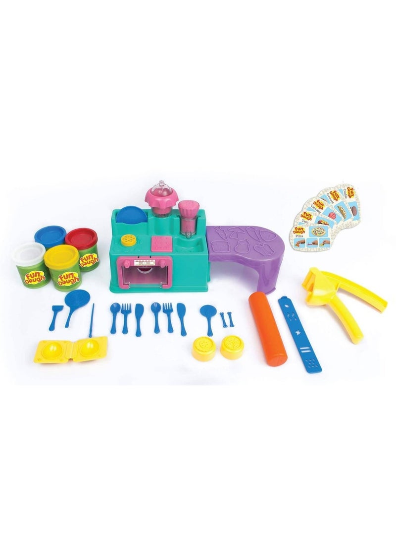 Funskool Soft Dough Kids Kitchen Play Set with 4 Colors Modeling Clay, 5 Molds & Accessories – Creative Pretend Cooking Toy for Children 3+ Years - Image 2