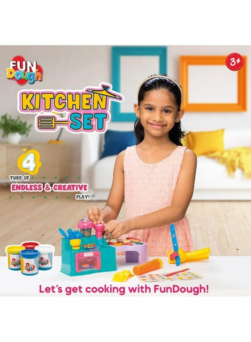 Funskool Soft Dough Kids Kitchen Play Set with 4 Colors Modeling Clay, 5 Molds & Accessories – Creative Pretend Cooking Toy for Children 3+ Years - Image 3