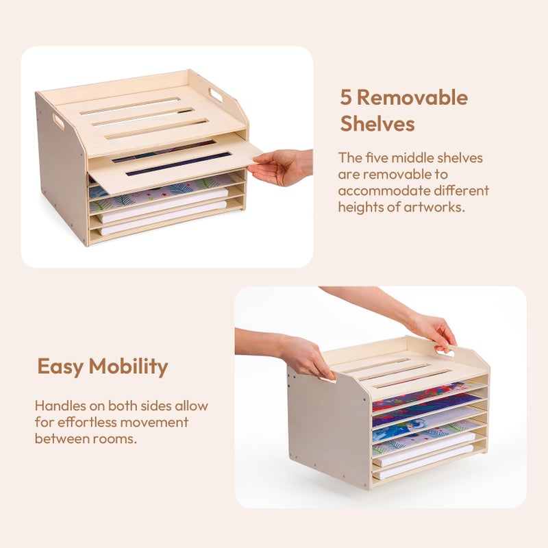 Woodtoe Montessori Wooden Art Drying Rack, Removable Paint Drying Rack, Canvas Art Painting Storage Rack for Kids, Artwork Display Organizer for Home, Classroom, Art Studio & Schools (7 Shelves) - Image 4