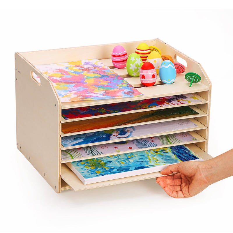 Woodtoe Montessori Wooden Art Drying Rack, Removable Paint Drying Rack, Canvas Art Painting Storage Rack for Kids, Artwork Display Organizer for Home, Classroom, Art Studio & Schools (7 Shelves) - Image 1