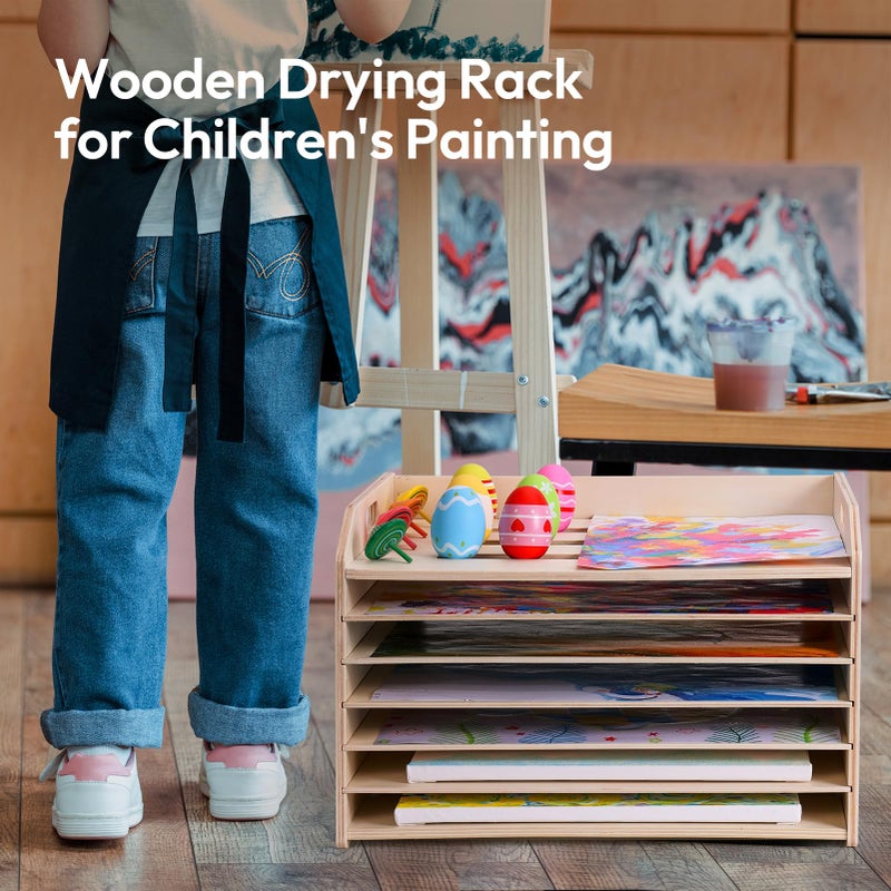 Woodtoe Montessori Wooden Art Drying Rack, Removable Paint Drying Rack, Canvas Art Painting Storage Rack for Kids, Artwork Display Organizer for Home, Classroom, Art Studio & Schools (7 Shelves) - Image 2