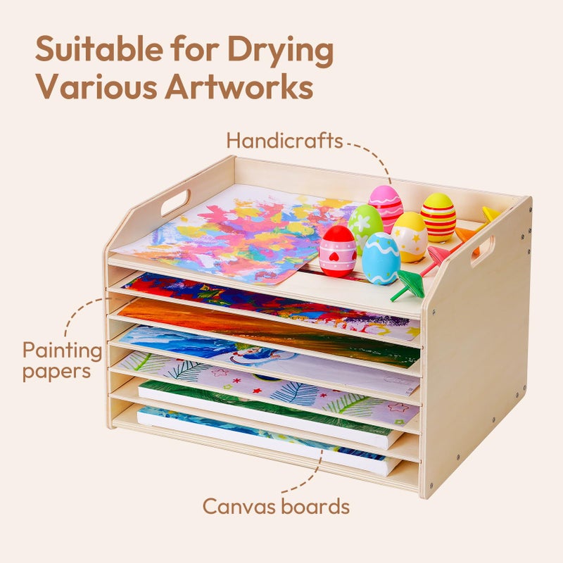 Woodtoe Montessori Wooden Art Drying Rack, Removable Paint Drying Rack, Canvas Art Painting Storage Rack for Kids, Artwork Display Organizer for Home, Classroom, Art Studio & Schools (7 Shelves) - Image 3