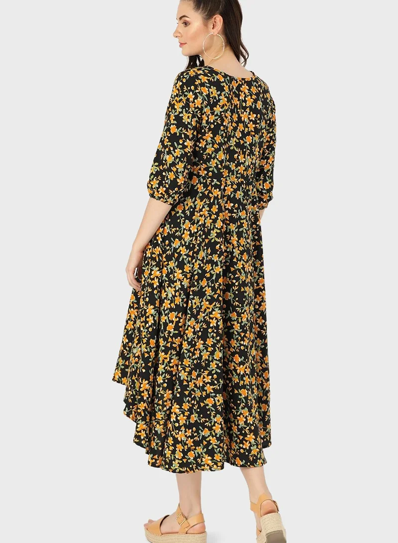 دريس بيري Tie Neck Printed Dress