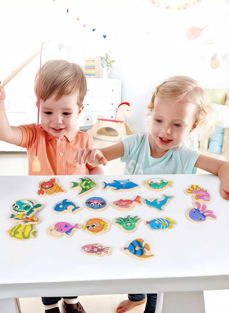 Magnetic Fishing Game,Montessori,Wooden Learning Toy with 31 Fish& 2 Rod,Travel-Friendly Toy,Magnet Toy,Fine Motor Skills for Toddler - Image 3