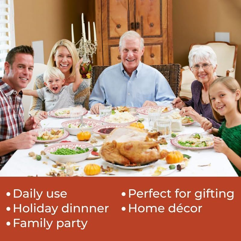 TUDOR ENGLAND مجموعة أدوات المائدة المستديرة تودور رويال 16 قطعة خدمة لـ 4 تصميم أستر الوردي أطباق زهور حمراء وأوعية وأطباق عالية اللمعان جودة ممتازة - Image 4