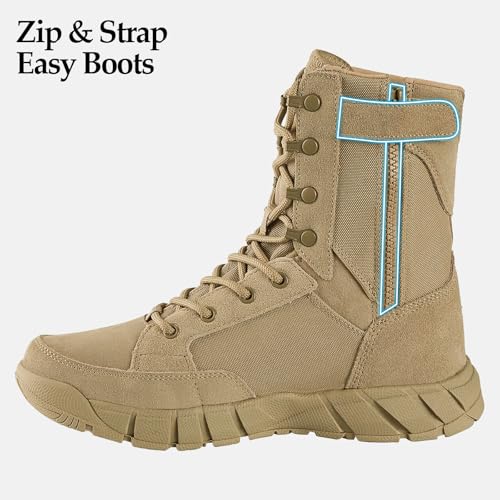 FREE SOLDIER Men's 8 Inch Tactical Side Zip Boots Military Army Work Boots Lightweight Combat Boot for Motorcycle Boot(Tan 10.5) - Image 4